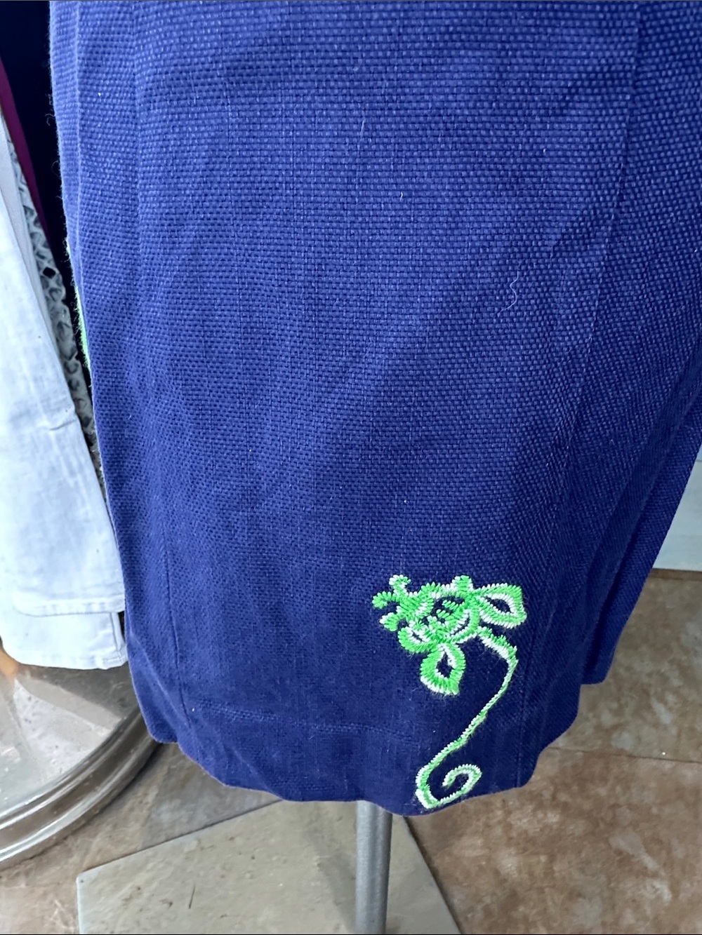 Lilly Pulitzer Navy Strapless Dress with Neon Green Floral Embroidery - Picture 2 of 15